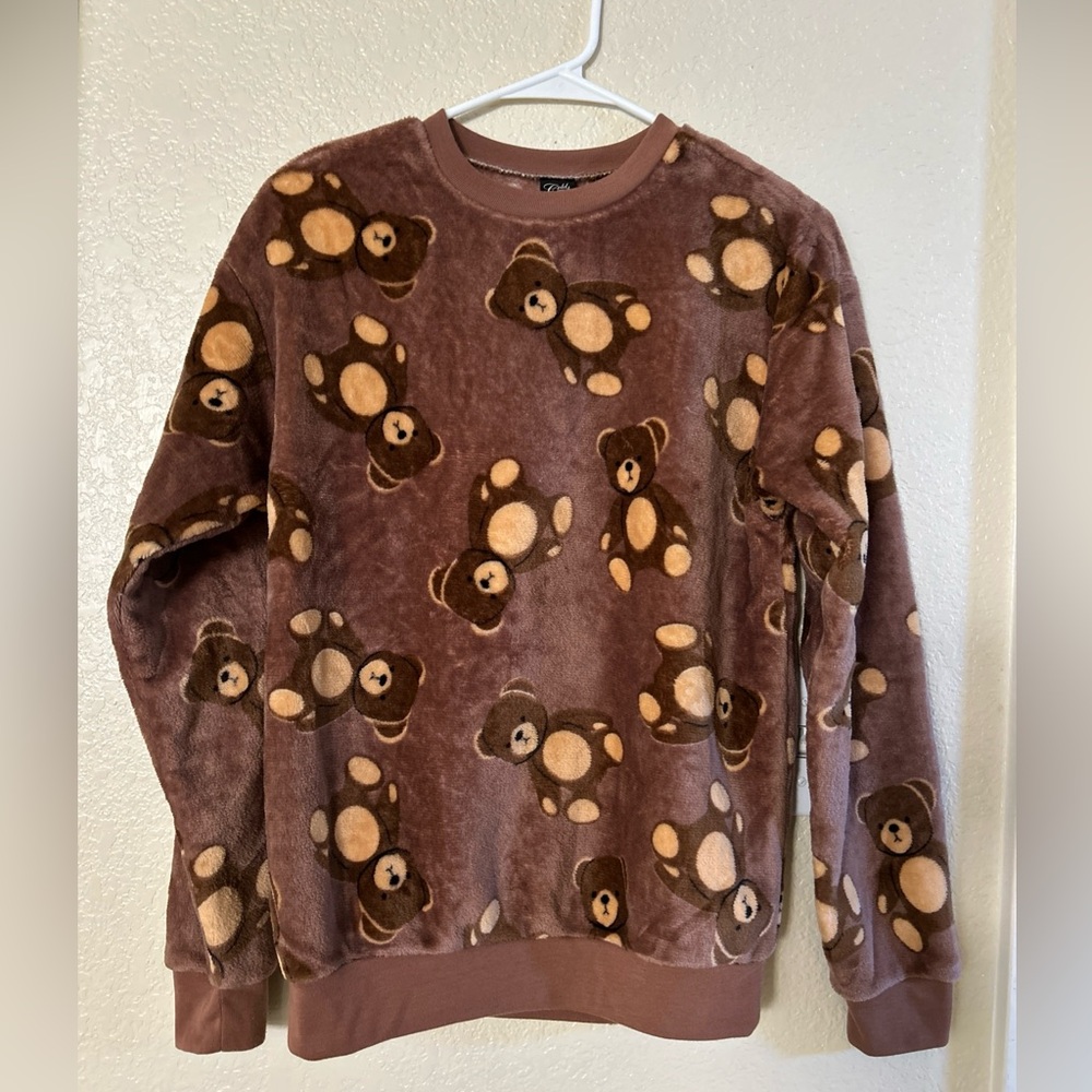 Cold Crush Soft Plush Fleece Teddy Bear Print Sweatshirt Sweater XS